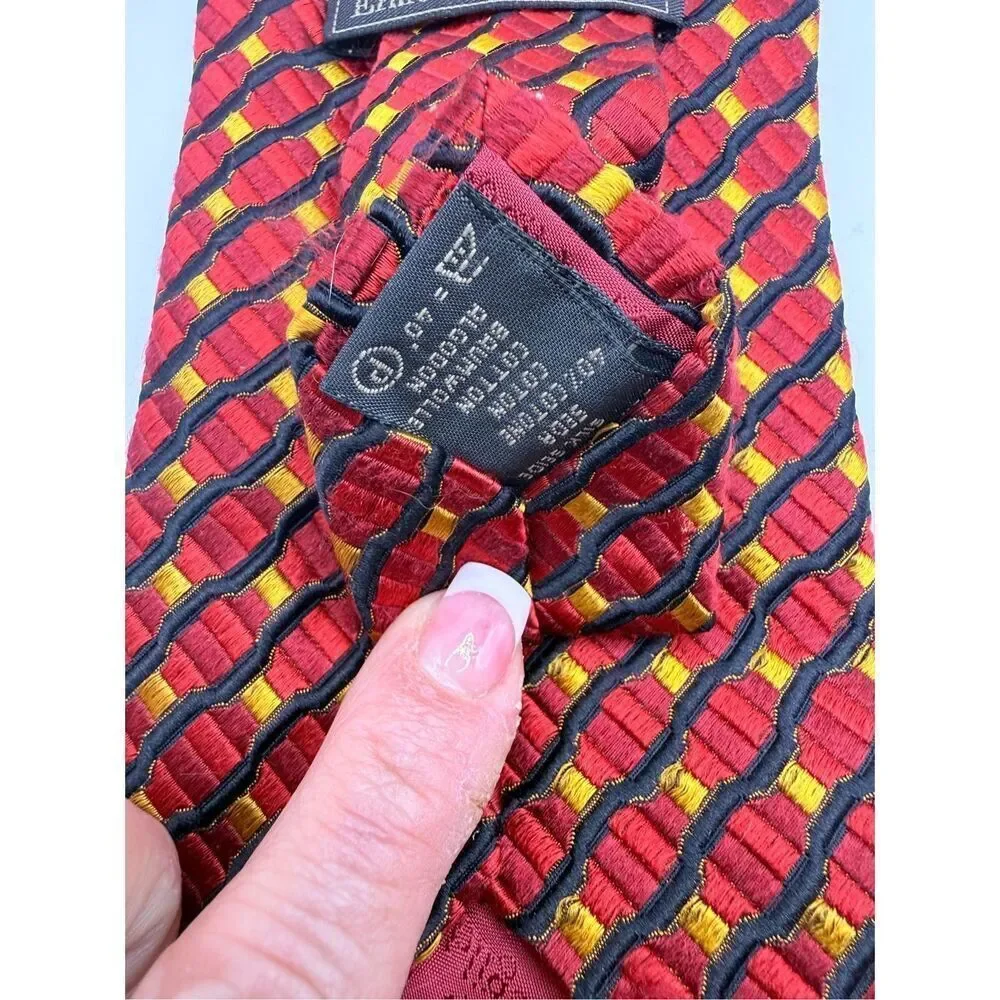 Ermenegildo Zegna Men’s Tie Silk Blend Geometric Multicolor Made In Italy VTG